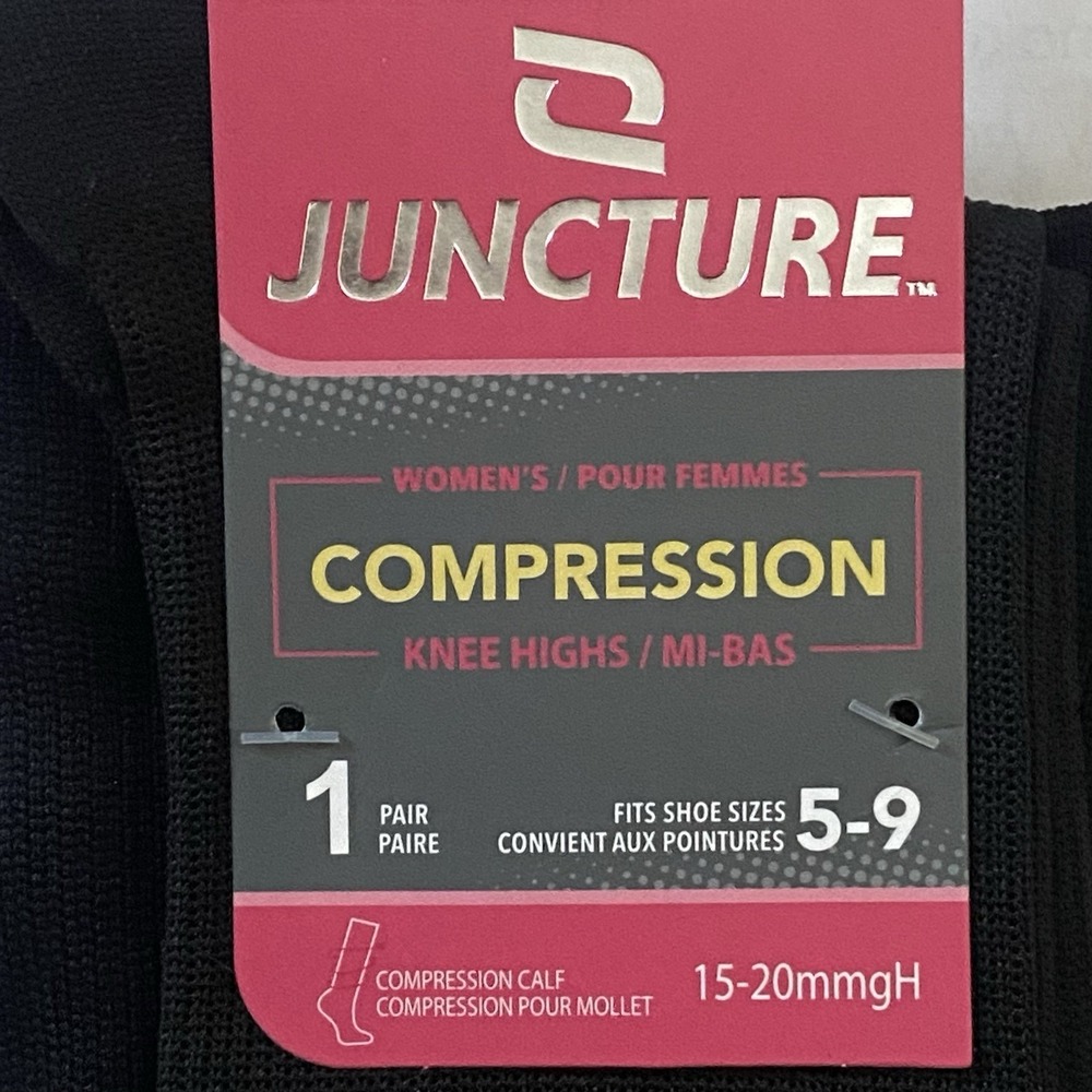 Juncture Knee High Compression Socks 2 Pairs 15-20 mmHg Womens Size 5-9 Black - Picture 4 of 5